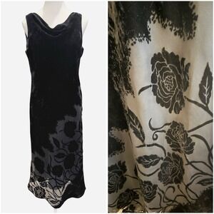 VTG 90S Y2K Evan Picone Burnout Velvet Cowl Maxi Dress Dark Romantic Gothic Vamp